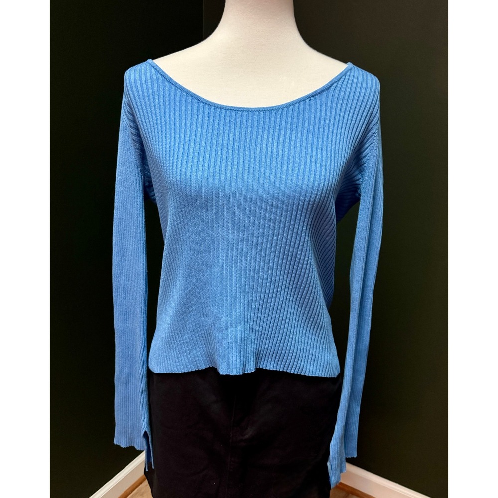 NWT H&M Blue Ribbed Long Sleeve Top Women's L